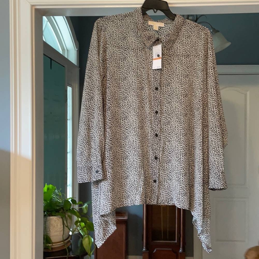 Michael Kors Button Down Shark Bite Leopard Top